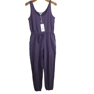 Calme Terry Knit Cinch Waist Drawstring Jumpsuit Purple Small NWT